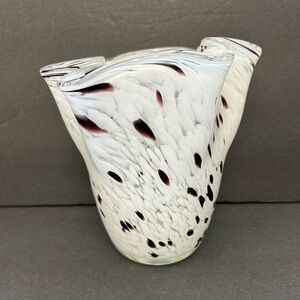 Glass Handkerchief Vase - Brown & White